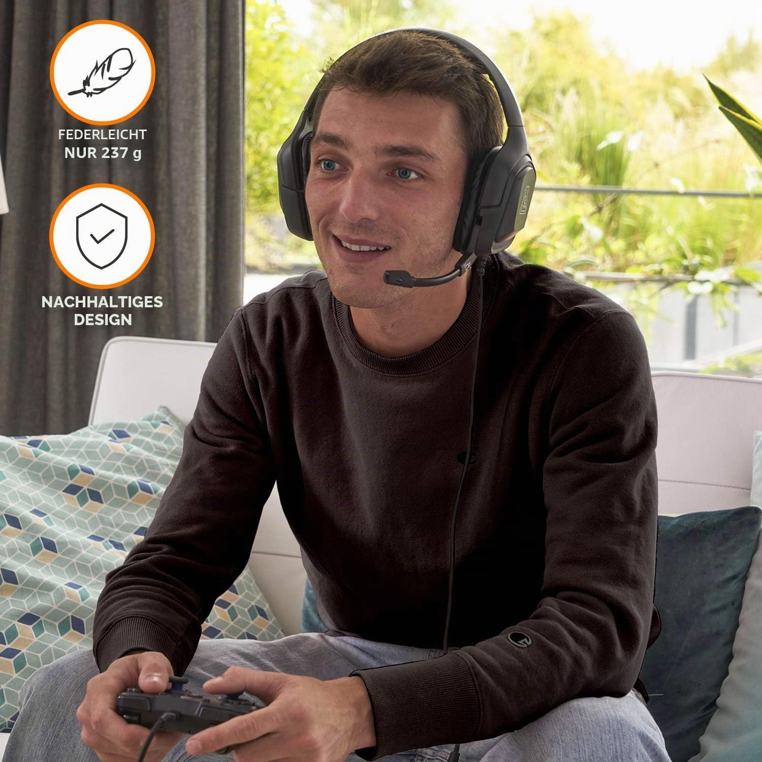 THE G-LAB Korp Cobalt Gaming Headset - Stereo Mikrofon, Ultraleicht, Ultra Bass Stereo Headset - 3,5 mm Klinke für PC PS4 PS5 Xbox One Mac Nintendo Switch Tablet Smartphone (Schwarz)