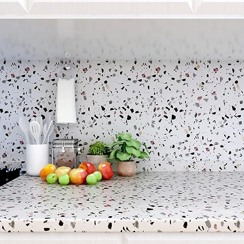 Miniatura 10 de Decotalk Papel de contacto de terrazo de 30 x 120 pulgadas, papel de contacto para encimera, papel tapiz de terrazo para cocina, papel tapiz de