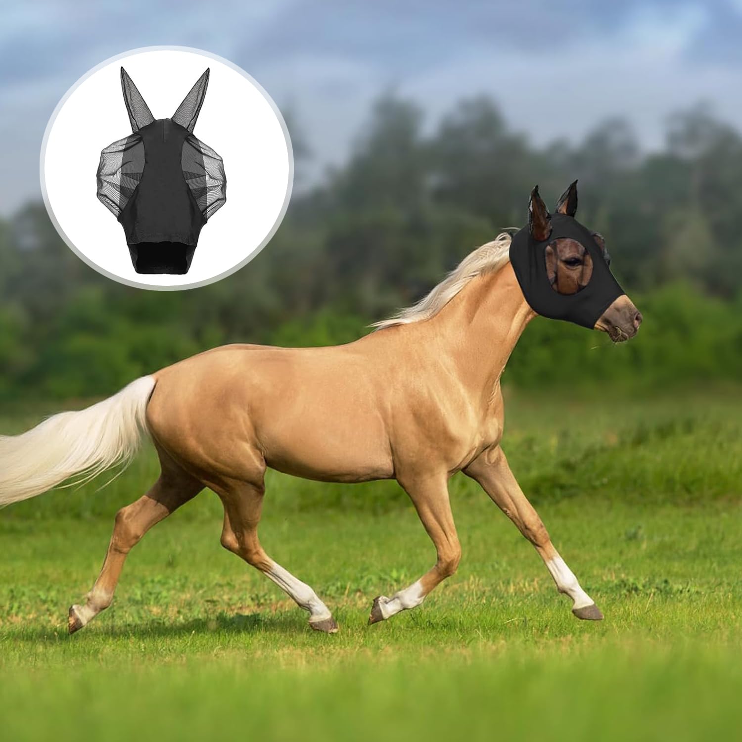 Máscara Anti-Moscas Protección con Orejas, Elasticidad Máscara de Mosca, Máscara Anti Moscas para Caballo, Excelente Comodidad con Protección UV, Máscara Estándar para Caballos