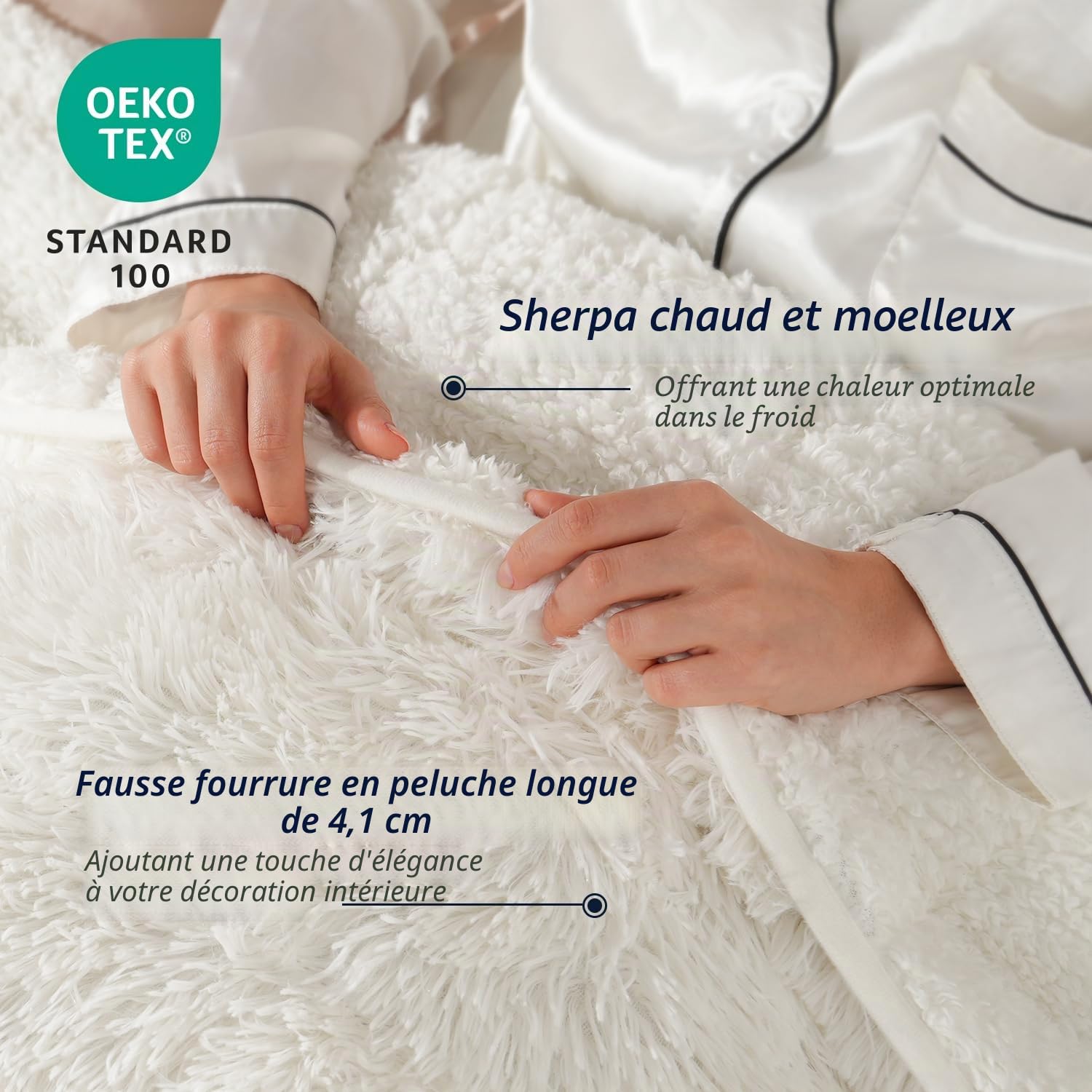 Wemore Couverture lestée à Poils Longs en Fausse Fourrure à Poils Longs, Confortable et Moelleuse pour Adulte, 6,8 kg, Couverture Lourde en Sherpa pour lit ou canapé, Blanc crème, 122 x 183 cm