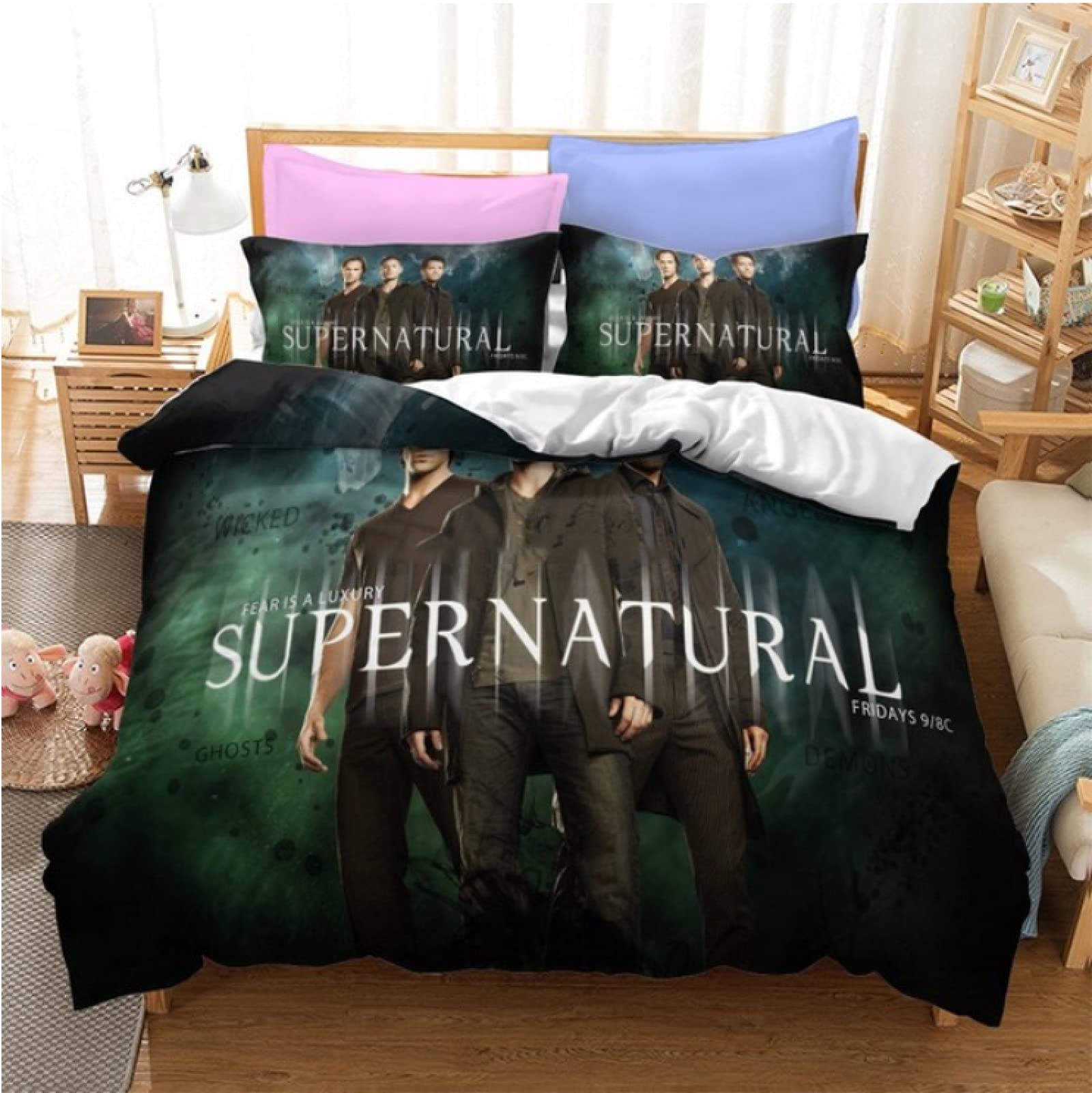 Ysldtty Black 3D Printed Bedding Set Tv Series Supernatural Duvet Cover Set Home Textile Q-2845E 220Cm X 240Cm With 2 Pice Pillowcase 50Cm X 75Cm