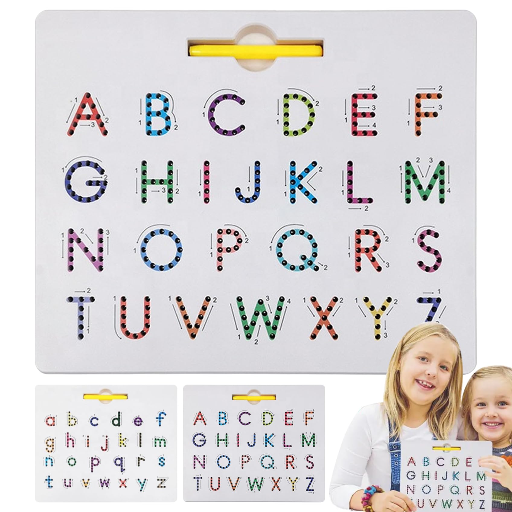 Tablero de Letras magnético Imanes del Alfabeto en mayúsculas y minúsculas de Doble Cara Orden de Trazos Letras del Alfabeto magnéticas para niños pequeños Regalos de Aprendizaje y Dibujo sensori.