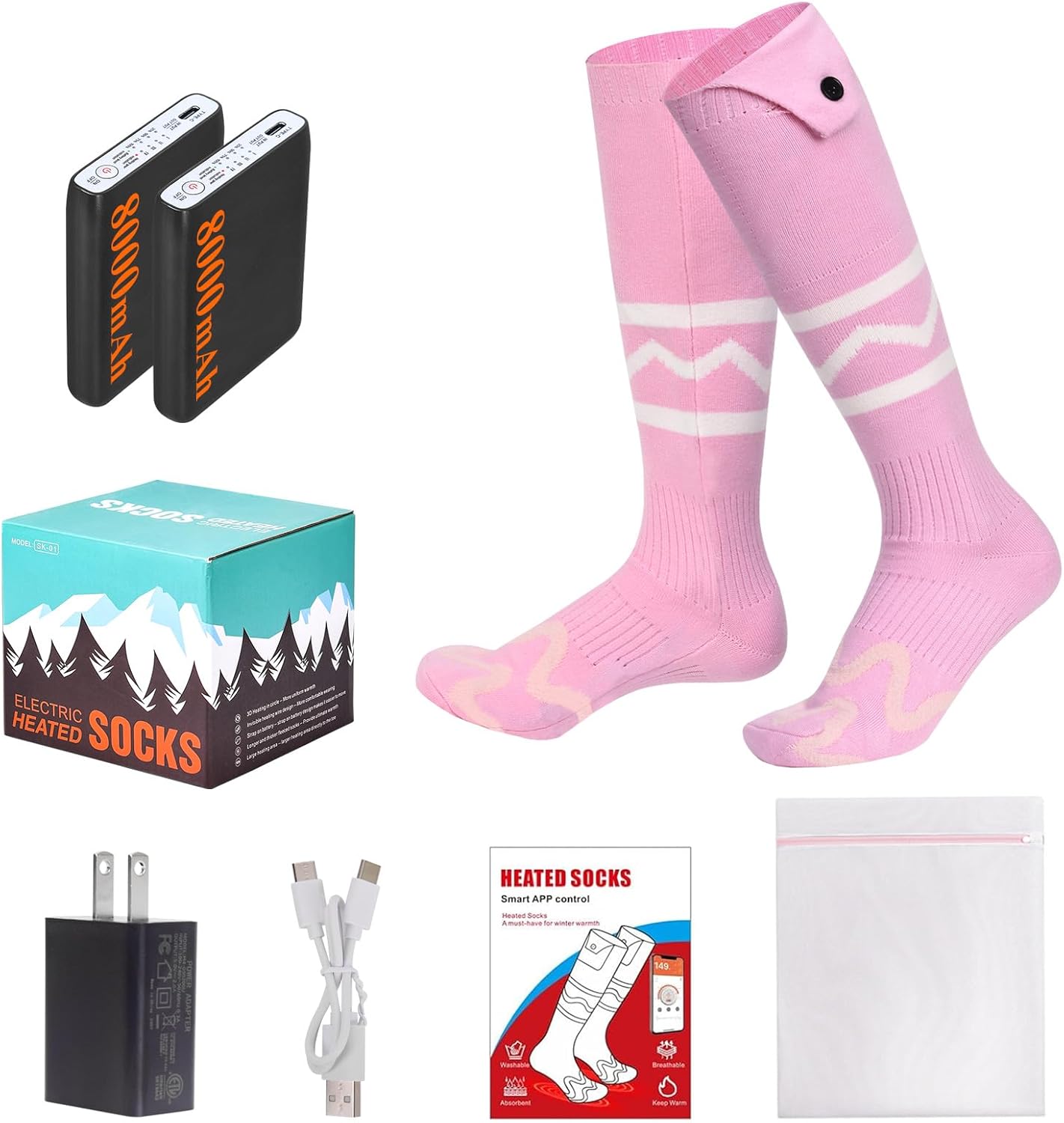 App-Controlled Heated Socks for Men & Women, Rechargeable 8000mAh Battery for 360° All-Around Warmth, Electric Foot Warmers for Skiing, Hiking, Hunting