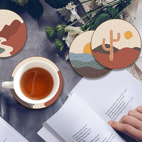 Miniatura 5 de 6 posavasos de pintura de diamante 5D con soporte posavasos bohemios con almohadillas de corcho para bebidas mesa de café kits de pintura de arte de