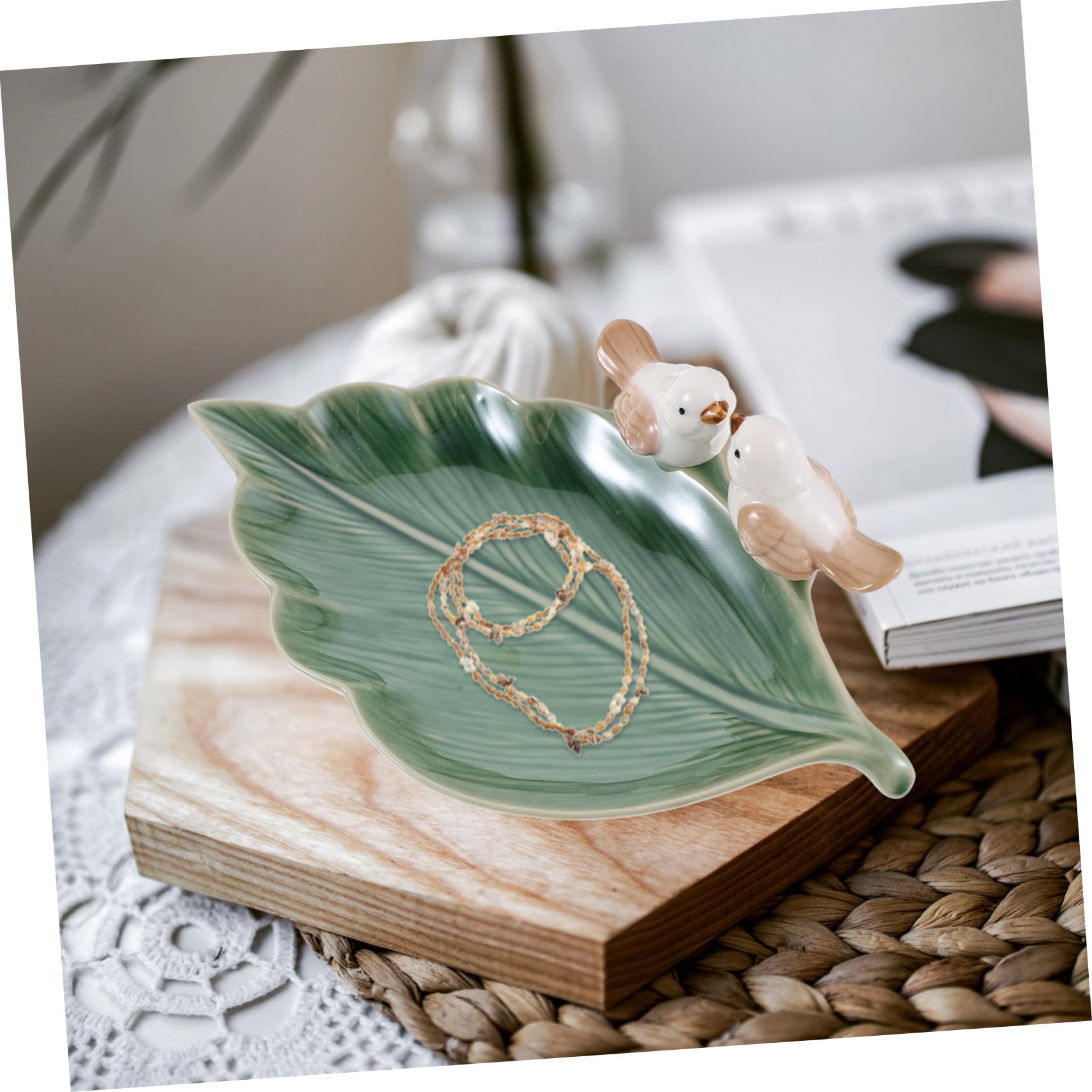 TOYANDONA Keramik Schmuckschale Vogel Blatt Form Schmuckteller Ringschale Blattform Aufbewahrung Für Schmuck Badezimmer Und Wohnbereich