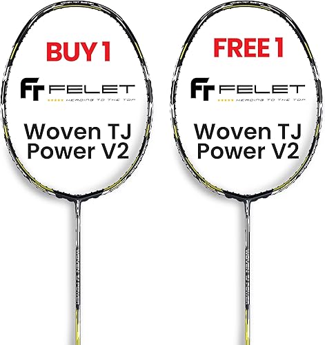 Felet FELET - Raqueta de bádminton tejida TJ Power V2 (amarillo) - Marco de combinación 4 en 1 con grafito termofusible de Japón, eje nano, tensión