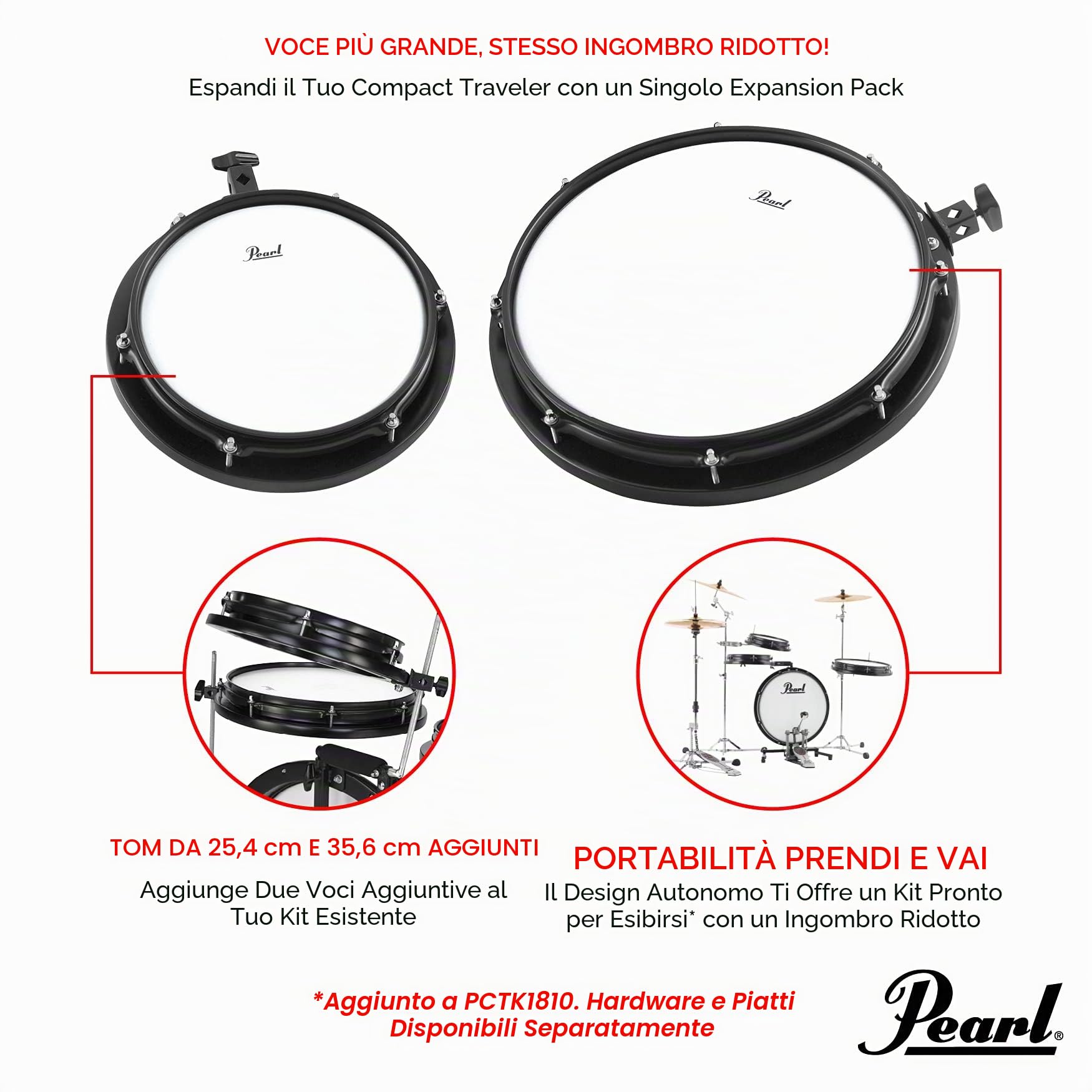 Pearl Batteria 2 pezzi Batteria Compact Traveler piatti e Hradware non inclusi (PCTK1810)
