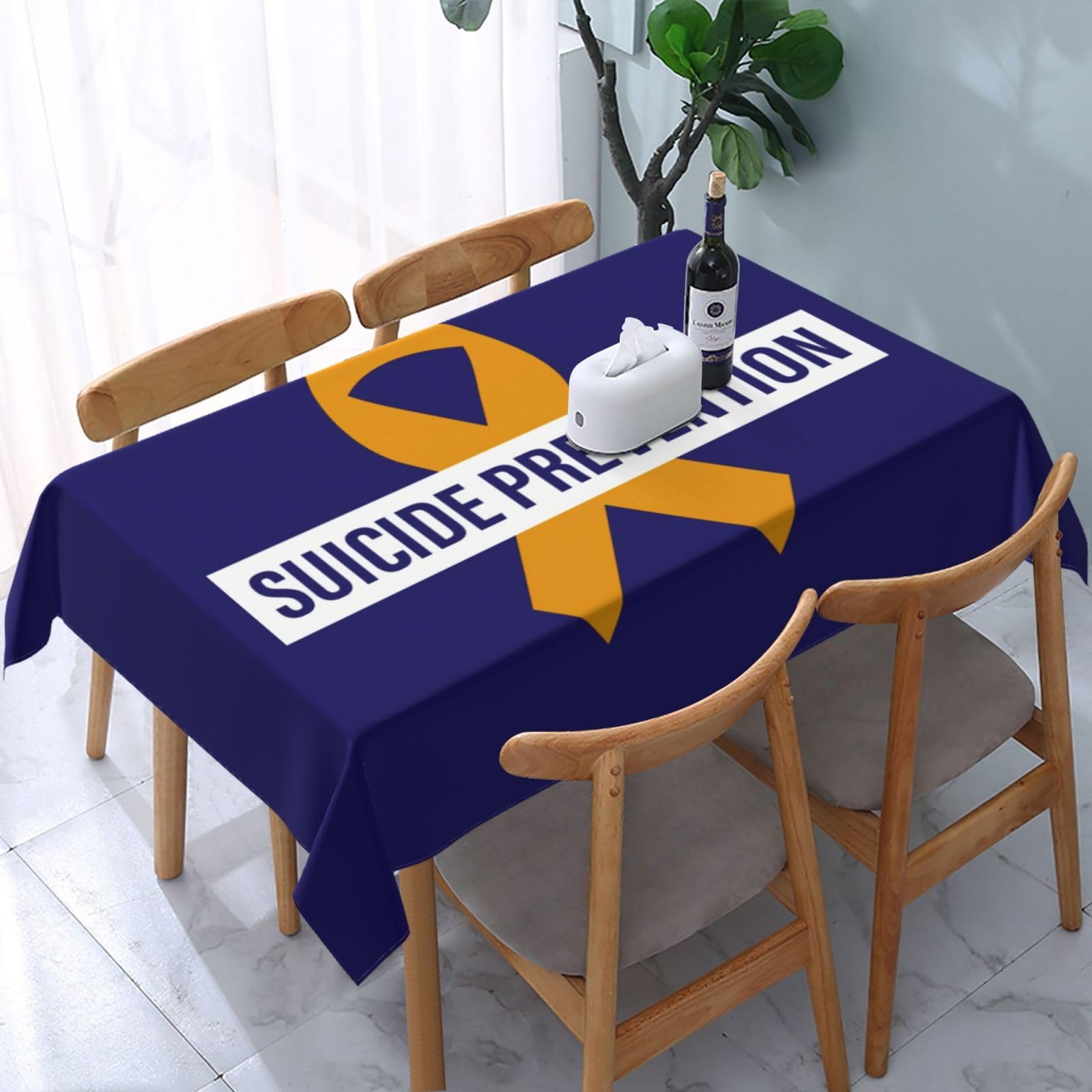 JunHeArt Suicide Prevention Month Tablecloth Rectangle Table Cover Washable Table Cloths Decor For Kitchen 54" X 72"