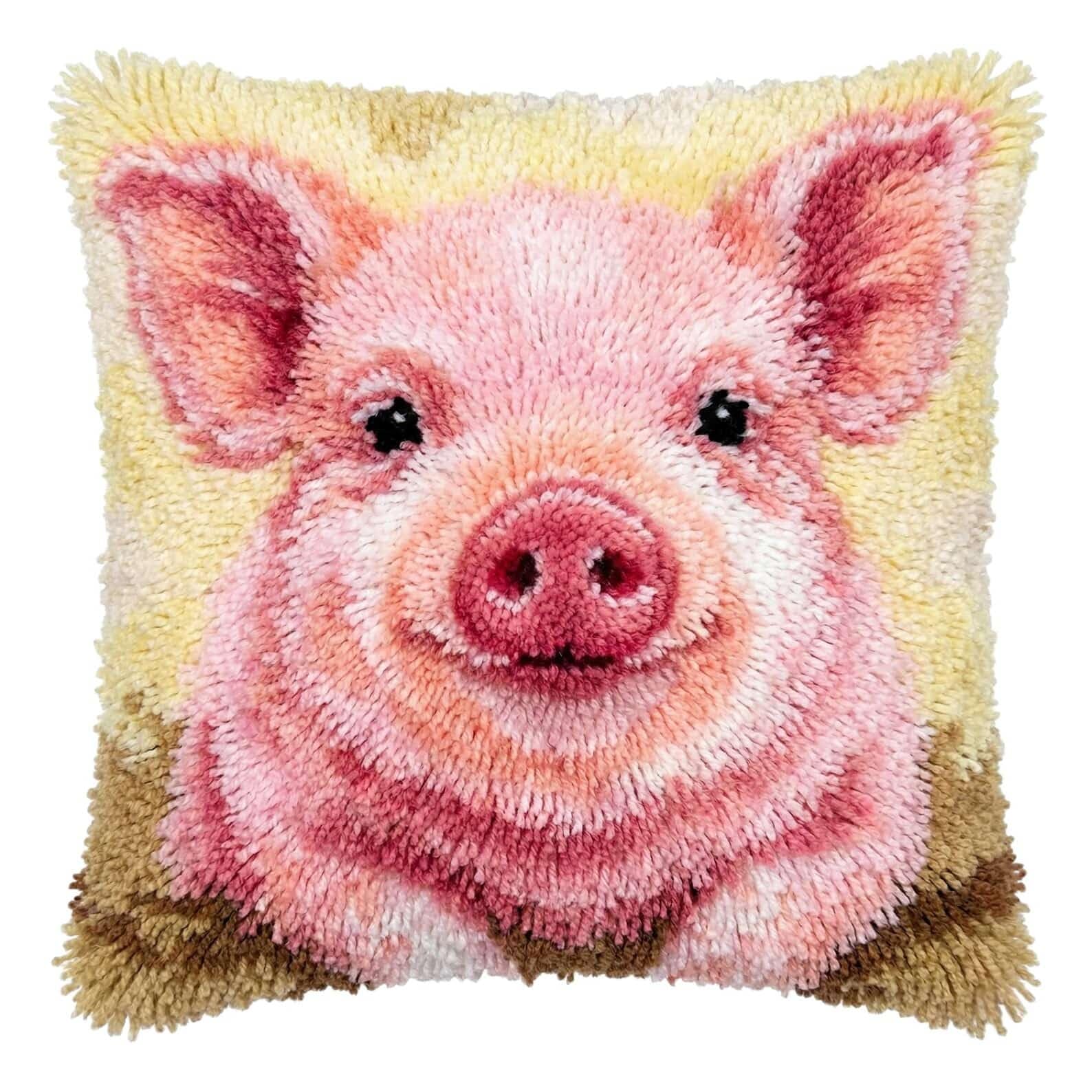 Axiangzik E Latch Hook Diy Pillow Kit,Pig Cushion Cover 43X43cm