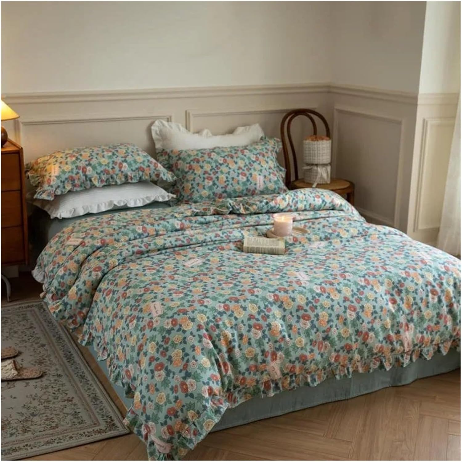 アイボリー フリル刺繍 クイーンカバーセット Amazon｜lecozy 綿100