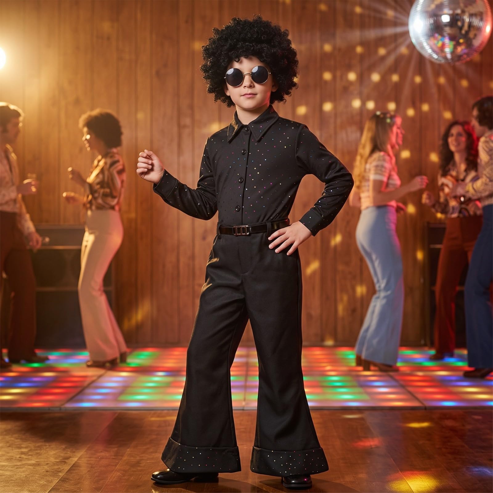 Set da Discoteca con Parrucca Disco | Travestimento, Retro, Kit di Accessori, per Carnevale, Halloween, Ragazzi, XL