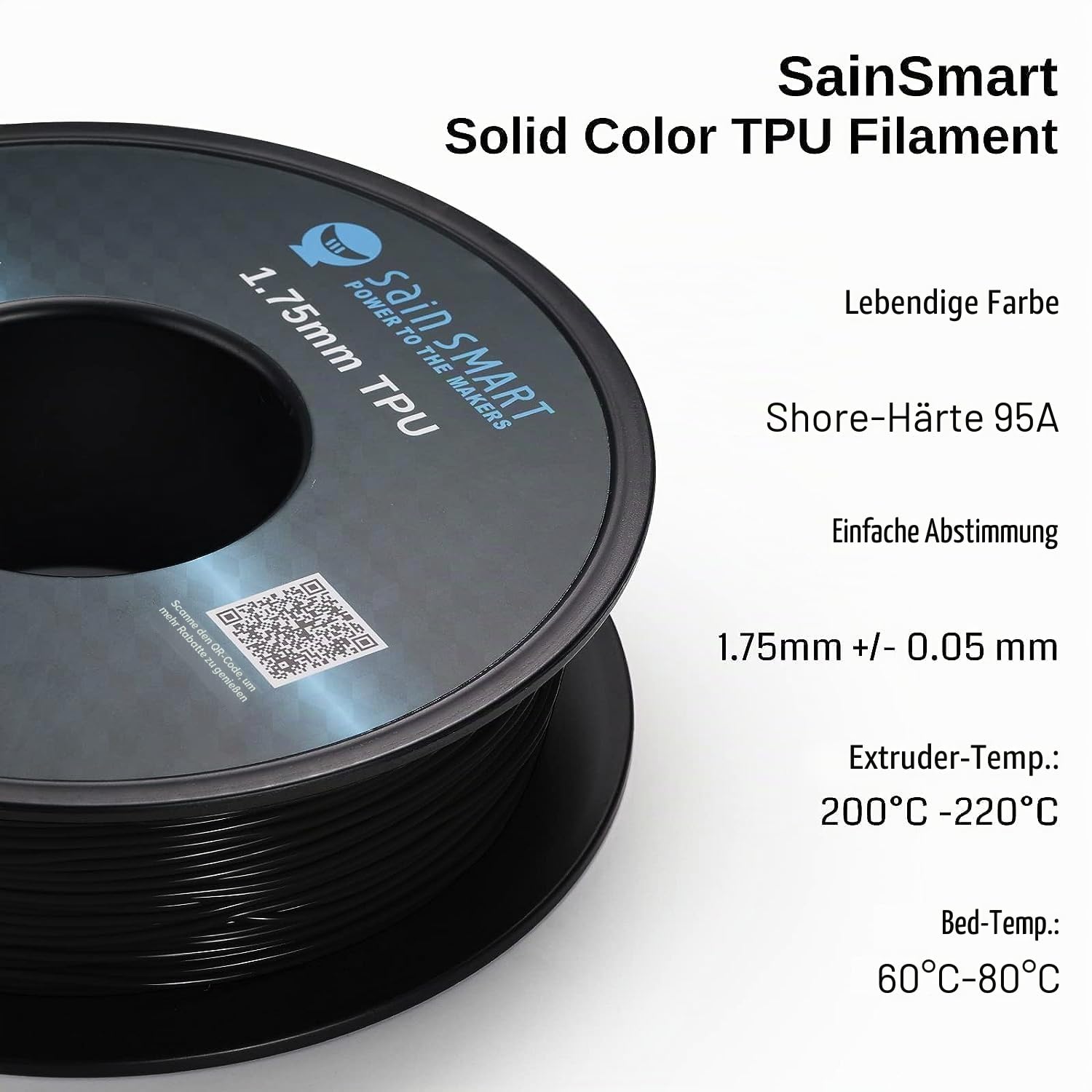 SainSmart TPU 3D-Drucker Filament, 1,75 mm, 0,8 kg, Schwarz