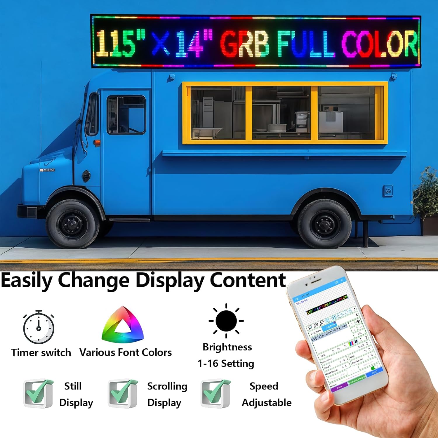 P10 LED Programmable Advertising Sign, High Brightnes Outdoor Digital Sign Waterproof, WiFi Control LED Open Signs for Business, Electronic Message Display Board 115"X14" - Image 2