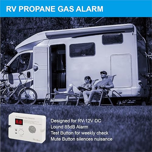 Miniatura 4 de Alarma de gas propano RV, detector de gas LP digital para remolque, autocaravana, autocaravana, alarma fuerte de 85 dB, CC 12 V