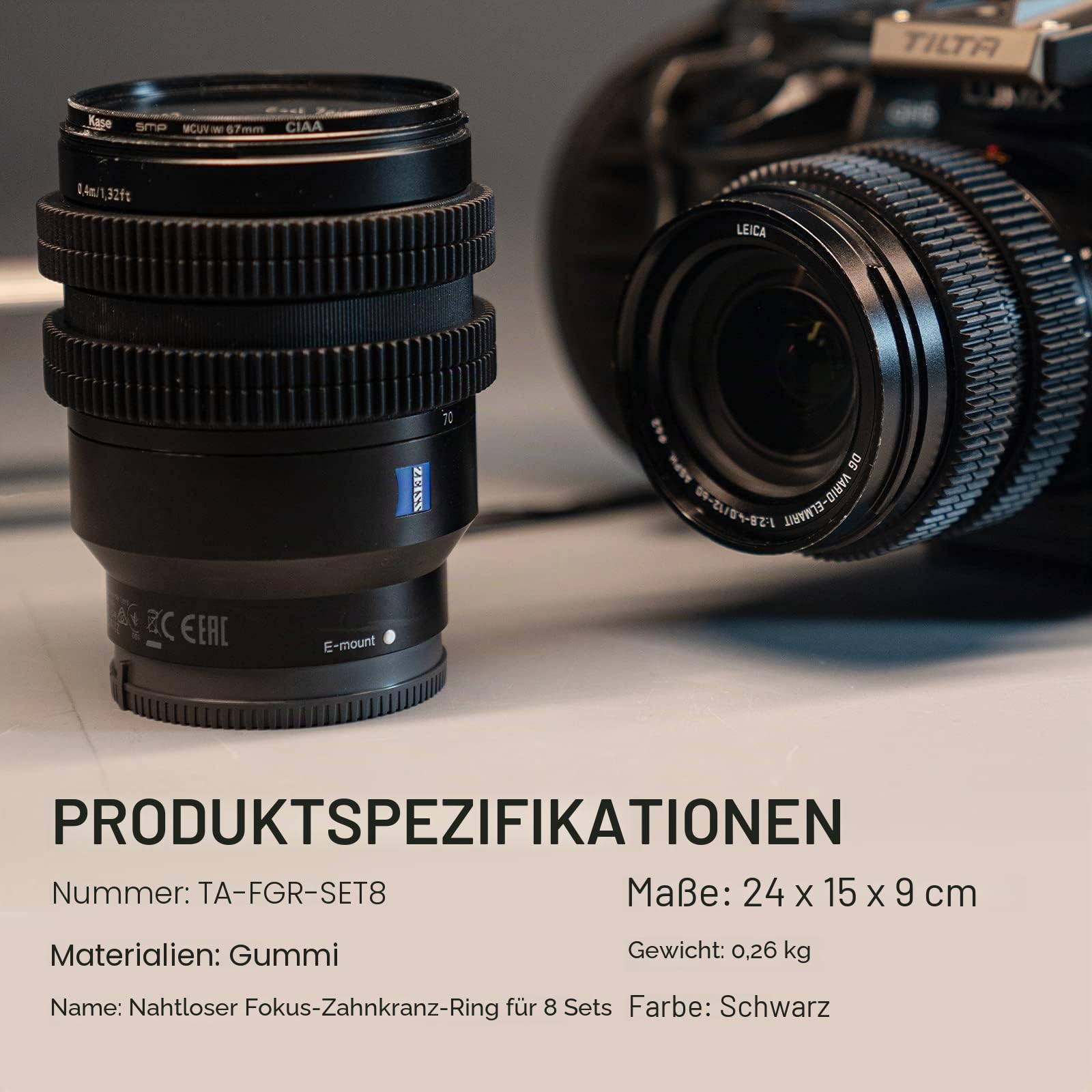 Tilta Seamless Focus Gear Ring (8 Stück), 360° Seamless Rotation Silent für Tilta Mini Follow Focus Nucleus Nano DSLR 0.8 Mod Standard Gear Kameraobjektiv Zubehör TA-FGR-SET8