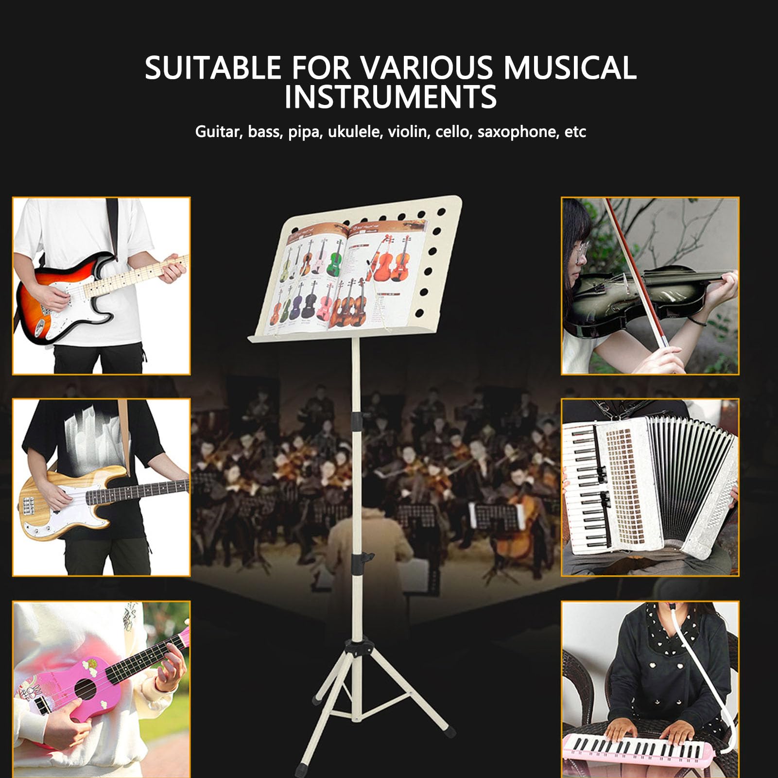 Atril Plegable para Partituras, Soporte para Partituras Profesional de Construcción Duradera, Altura Ajustable, Atril Portátil para Interpretación de Violín y Saxofón (Beige)