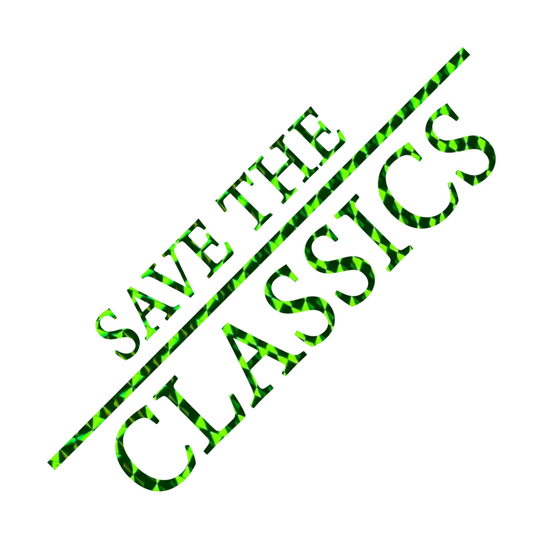 Save the Classics - Auto Aufkleber, Oldtimer Youngtimer Sticker, Retro Decal (Holo Mosaik Grün, 20cm x 6cm)