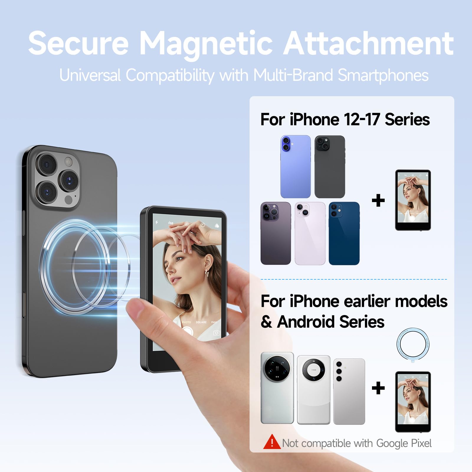 Rollei Easy Creator ekran monitora do selfie do telefonu, 10.1 cm, magnetyczne akcesorium do tylnej aparatu, kompatybilne z iPhone'em i Androidem, do TikTok, transmisja na żywo, vlogowanie