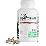 Bronson Iron Bisglycinate 25 mg Gentle on The Stomach, Supports Energy & Healthy Red Blood Cell Production - Non-Constipating Formula - Non GMO, 360 Vegetarian Capsules
