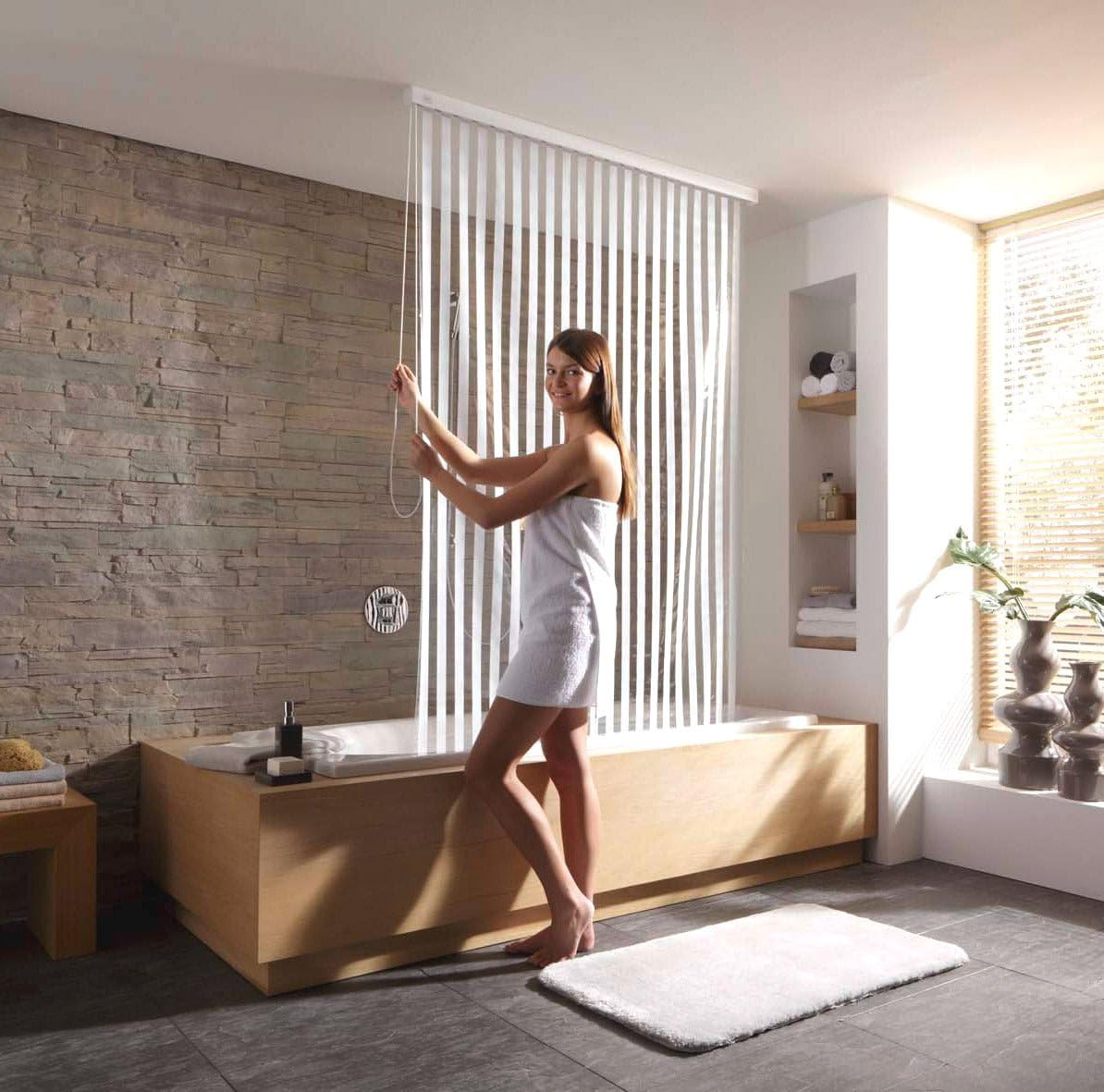 Kleine Wolke Rideau de douche pour cassette vide de store de douche Blanc rayé 128 x 240 cm