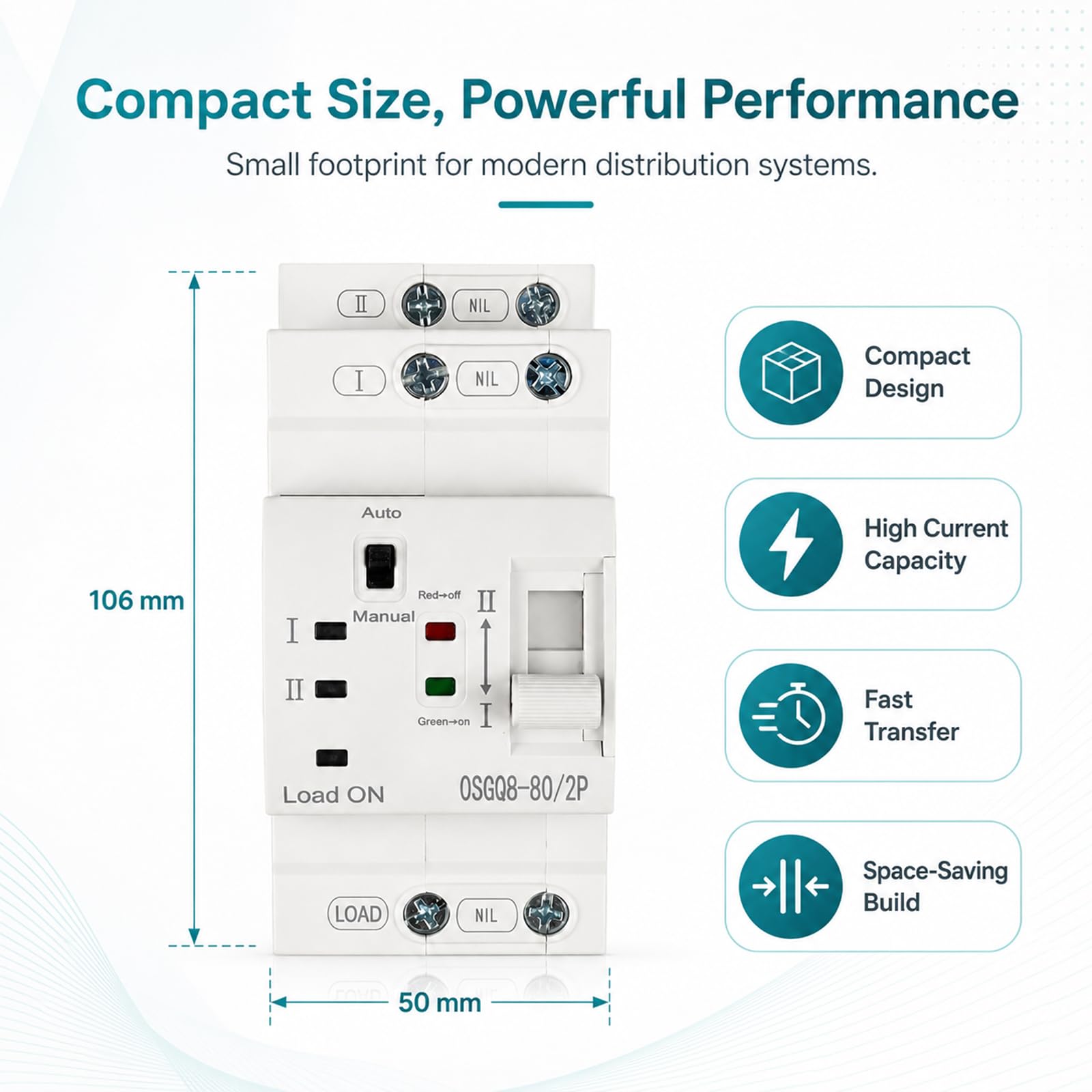 Interruttore di trasferimento automatico 2P 63A 220V su guida DIN ATS, commutatore elettrico Dual Power, interruttore di trasferimento automatico, interruttore di alimentazione di emergenza con alta