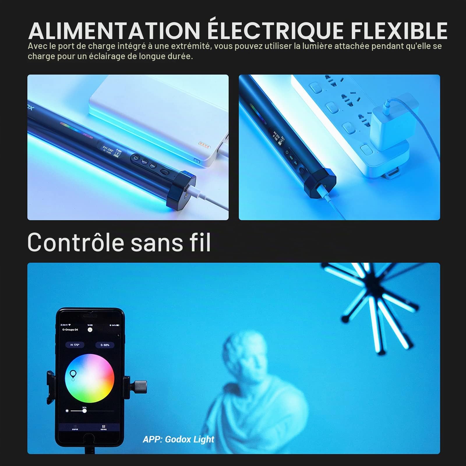 Godox TL30 Tube Lumineux RGB, CRI 97+ TLCI 99+ Photographie Lumière LED | 2700-6500K, Trois Modes RVB, CCT, HSI Permettent D'obtenir Jusqu'à 36000+ Couleurs pour Tournage, Réalisation de Films, Vidéo