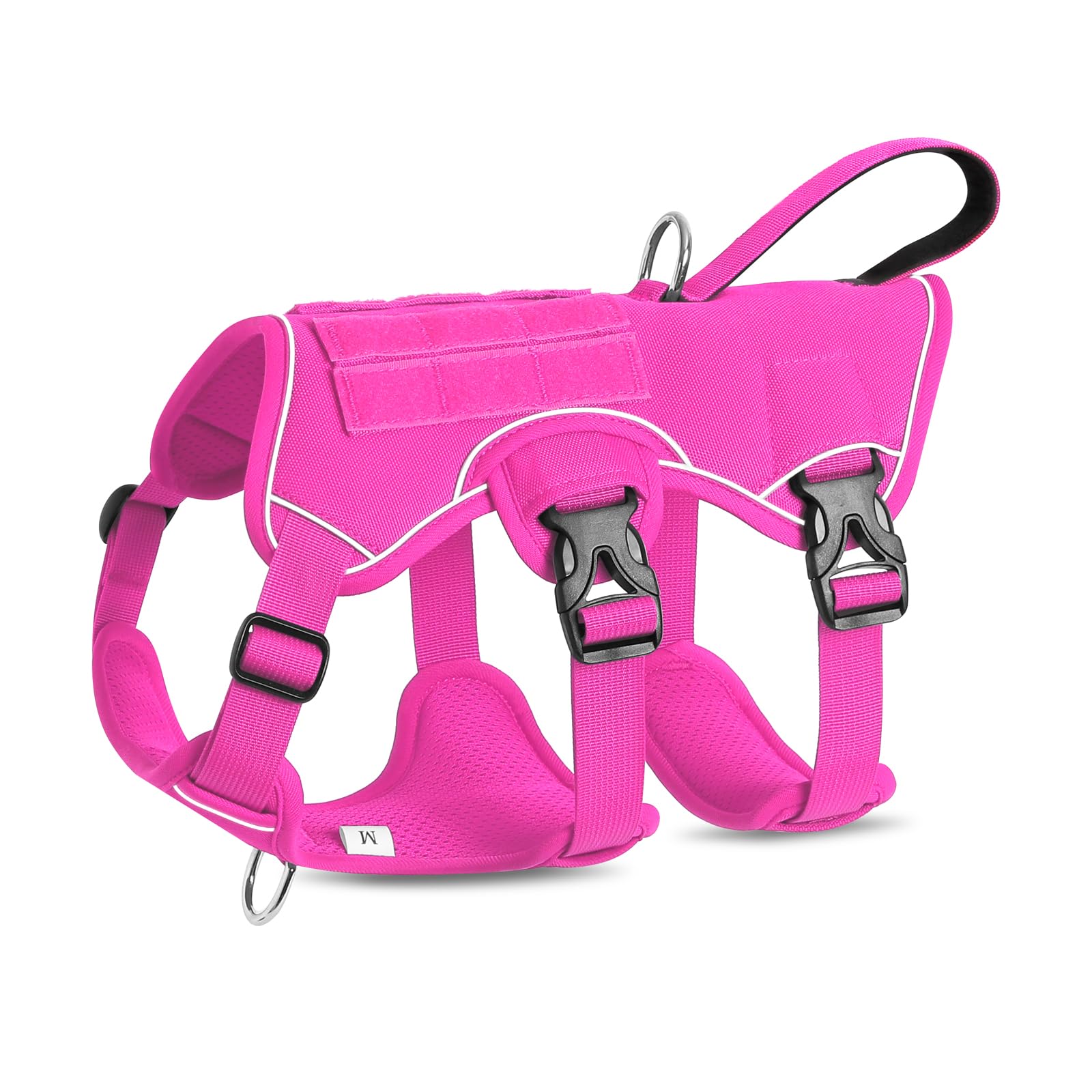 VOOPET Escape Proof Dog Harness, Soft Padded Full Body Pet Harness, Reflective No Pull Dog Harness with Handle and 2 Leash Clips for Large Dogs Walking Hiking Training (Rose Pink,L)