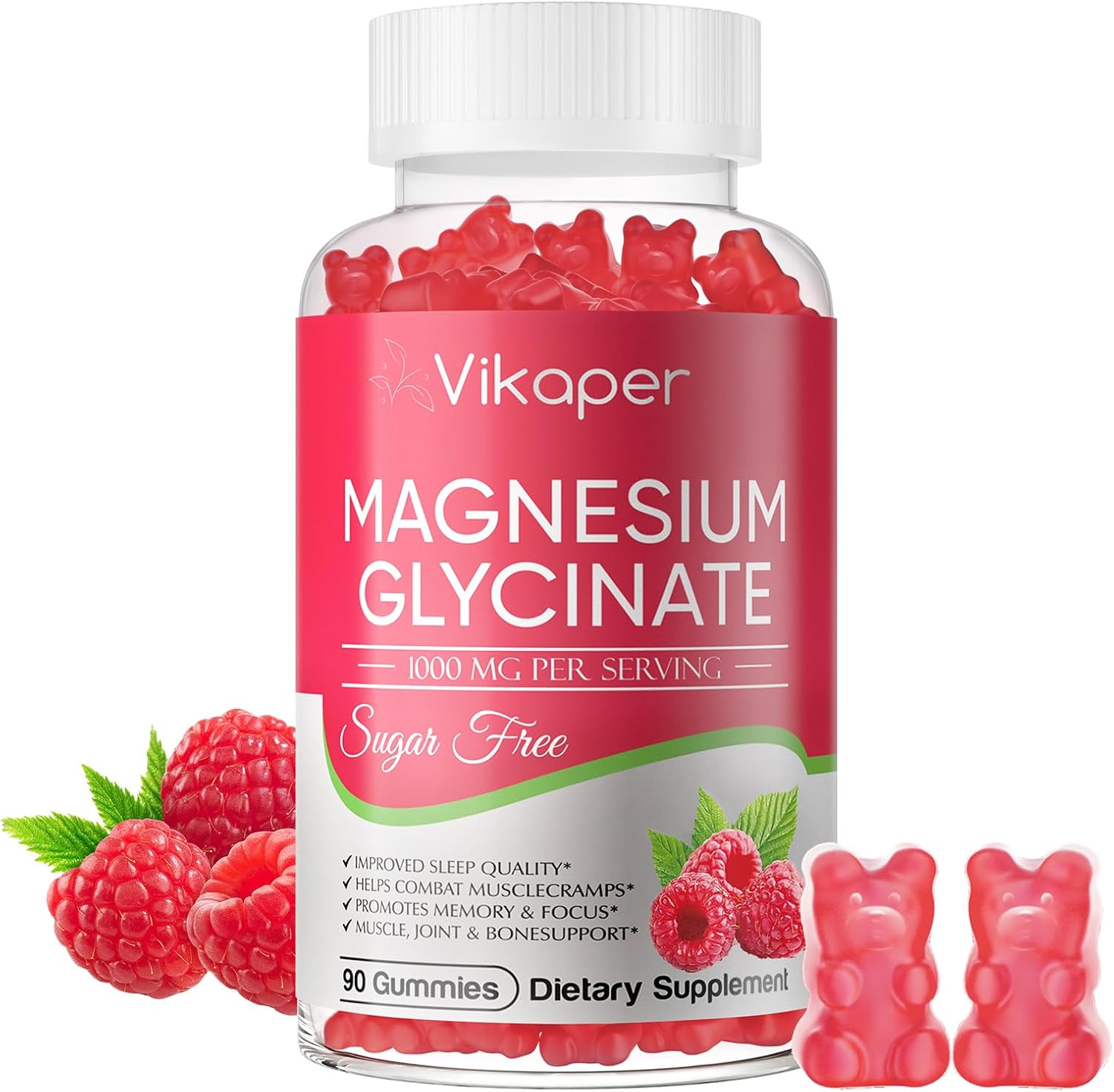 Magnesium Glycinate Gummies 1000mg Sugar Free - Magnesium L-Threonate with Calcium, VIT D3, B6, CoQ10 & Potassium - High Absorption for Sleep, Leg Cramps, Calm Mood & Memory - 90 Raspberry Gummies