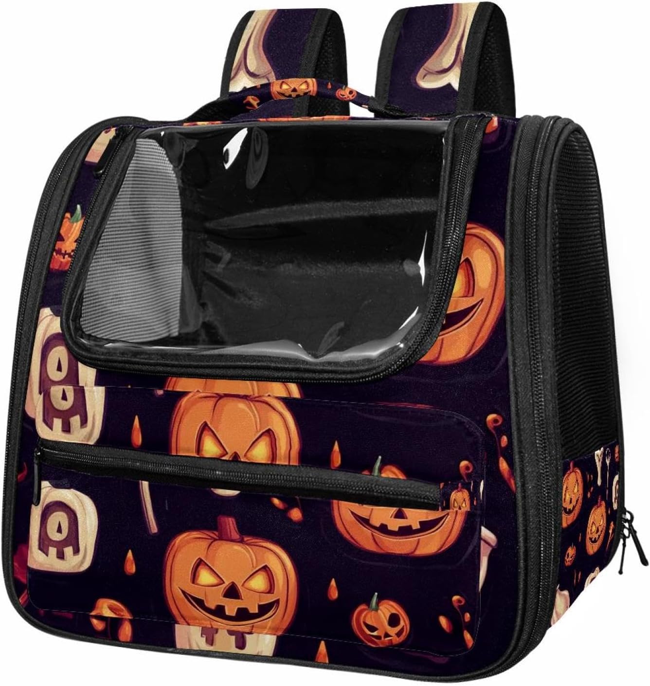 Portable Travel pet Backpack Carrier Hamster Bag Small Dog cat Carrier Breathable Hang Bag, Halloween Pumpkin