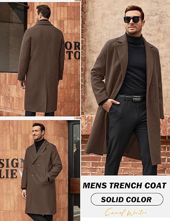 heekpek Men's Long Winter Coat Classic Trench Coat Double Breasted