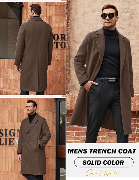 heekpek Men's Long Winter Coat Classic Trench Coat Double Breasted