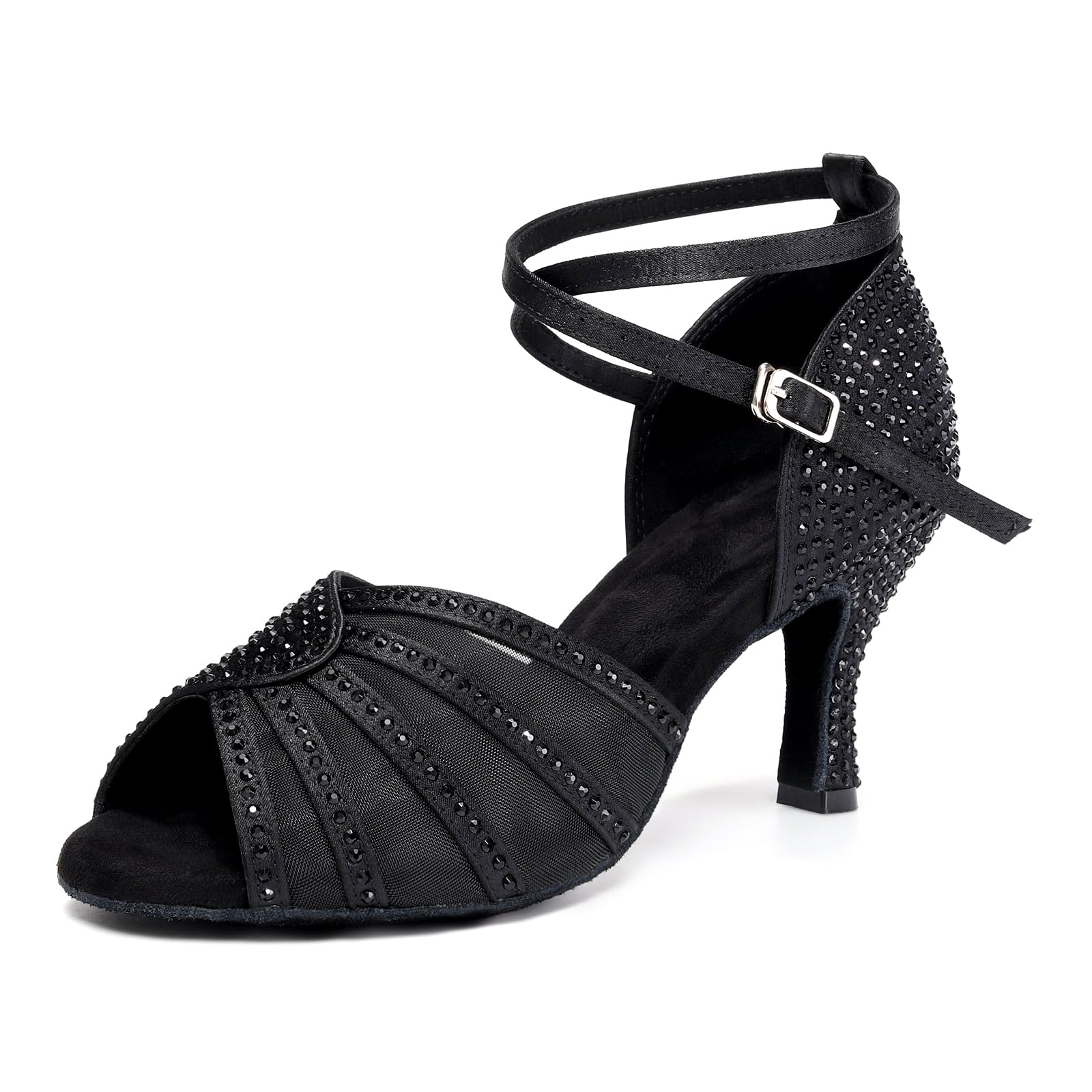 Scarpe da Ballo Latino Americano Donna Scarpe Ballo Salsa de Bachata con Strass Tacco 6cm Suola in Scamosciato