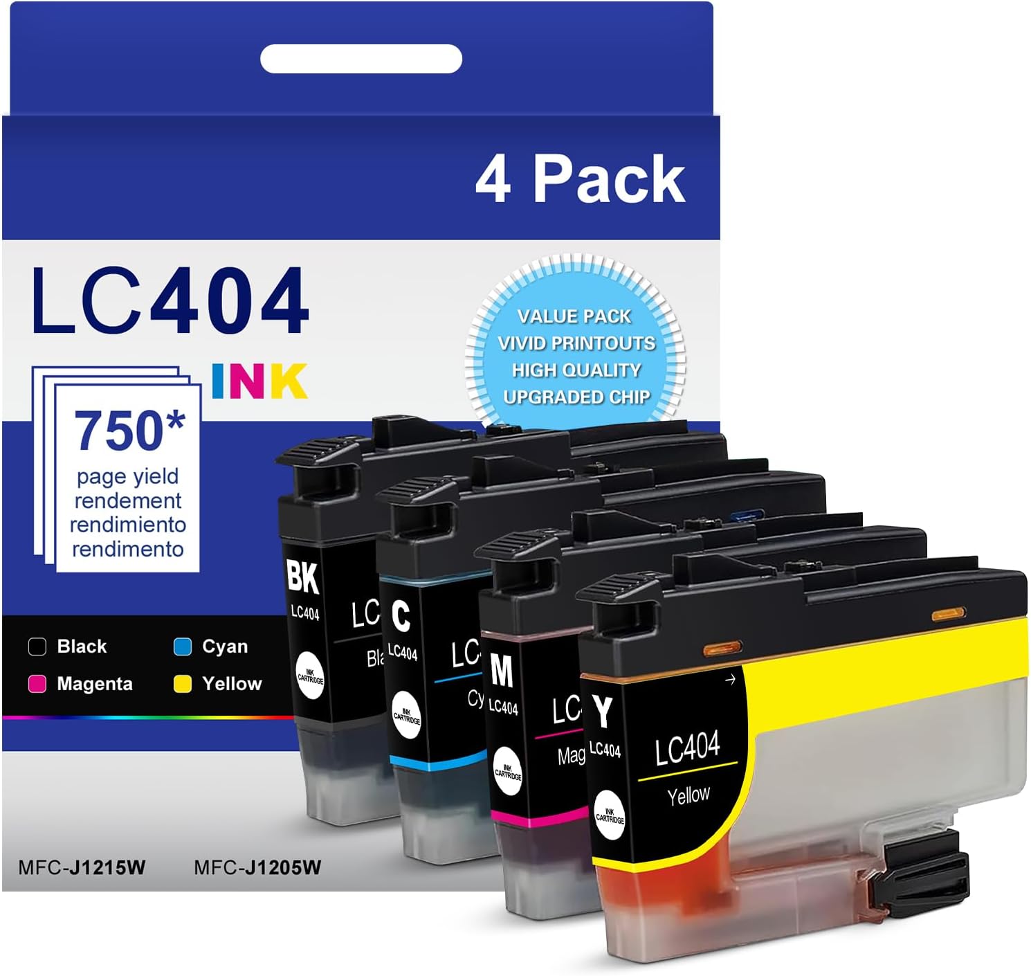 LC404 Ink Cartridges Compatible for Brother Printer 404XL LC404 High Yield Ink Cartridges Work with Brother MFC-J1205W MFC-J1215W J1205W J1215W (1 Black Cyan Magenta Yellow, 4 Pack)