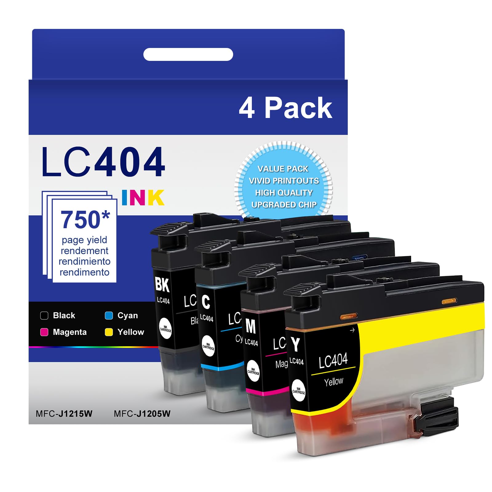 LC404 Ink Cartridges Compatible for Brother Printer 404XL LC404 LC-404 High Yield Ink Cartridges Compatible with Brother MFC-J1205W MFC-J1215W J1205W J1215W Printer (Black Cyan Magenta Yellow, 4 Pack) Pack of 4