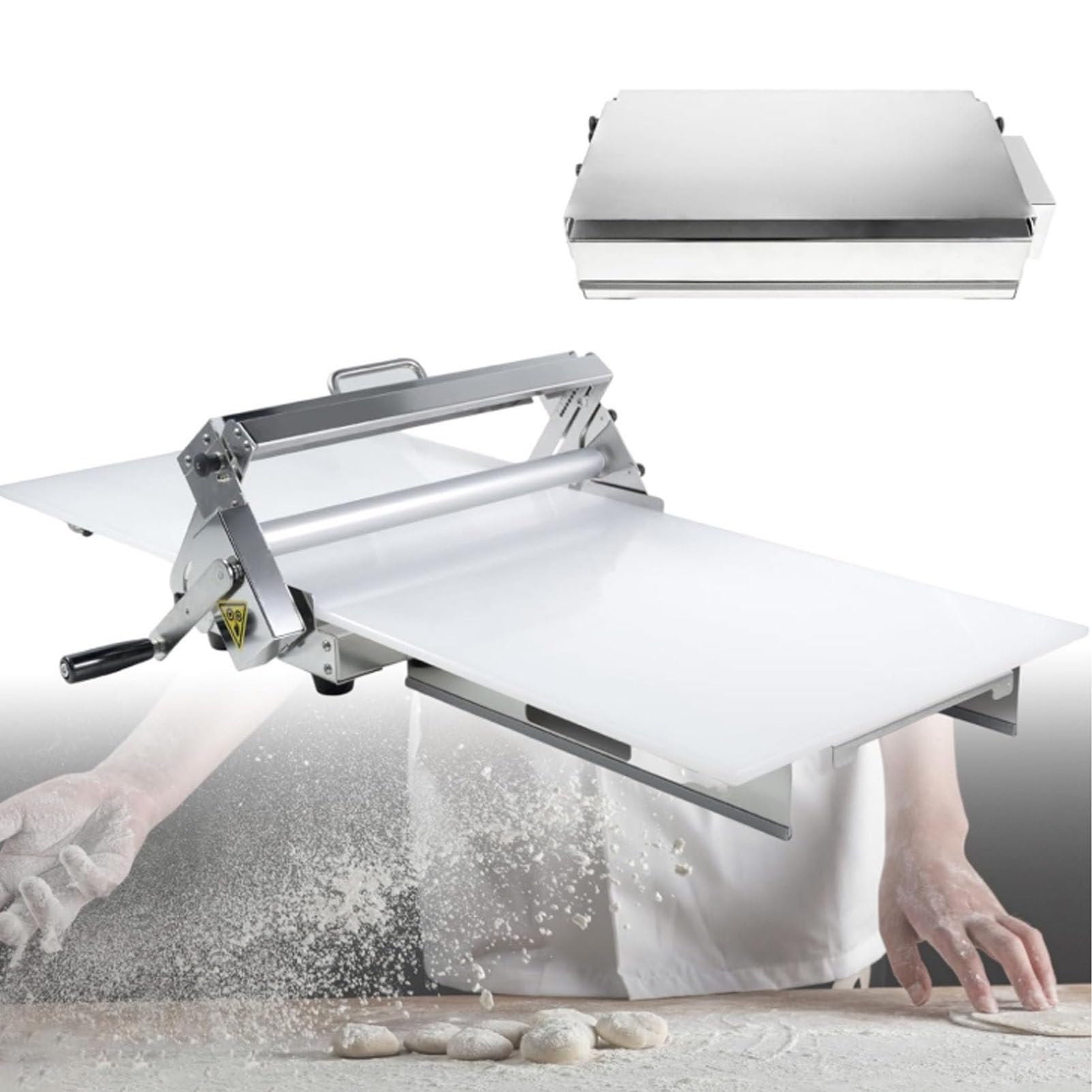 Máquina laminadora de masa manual con tabla grande, grosor ajustable para panadería, pizza, croissant