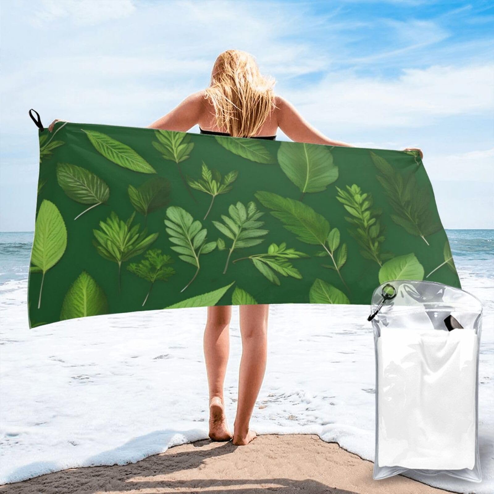 AYYQWE Herb Plant Leaves Print Lightweight Towel For Men Women Travel Beach Camping Hiking Yoga Swimming Sports