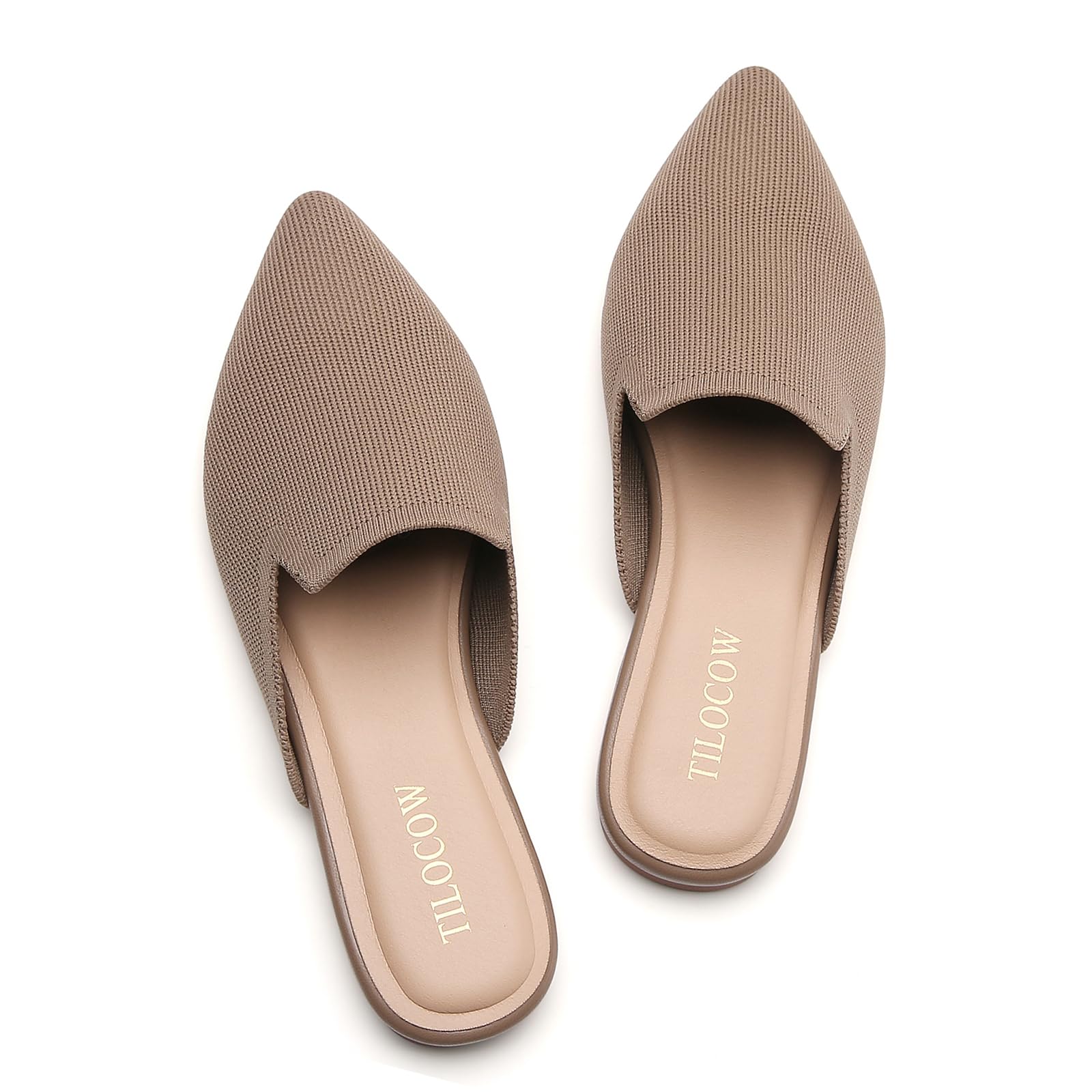 Tilocow Knit Mules for Women Flats Pointed Toe Mesh Ballet Flat Womens Slip On Slides Walking Shoes