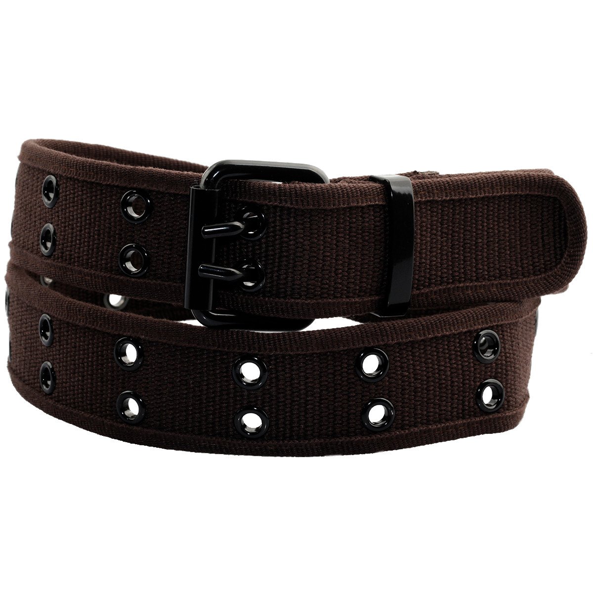 KYEYGWO Web Canvas Belts for Men & Women, Double Hole Grommet Webbing Waist Belt, Coffee