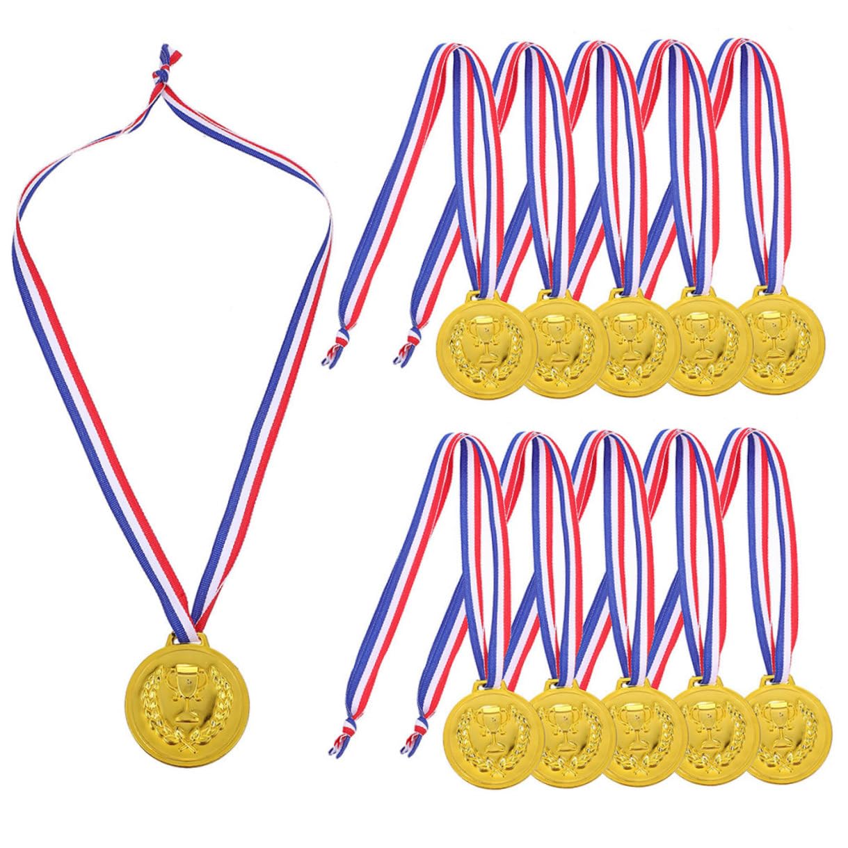 TOPBATHY Medaglie Premio Oro Design Versatile e Portatile 50 per Bambini in Lega di Zinco con Nastro in Stoffa per Feste e Premi Sportivi