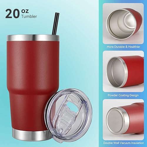 Miniatura 5 de VEGOND Vaso de 20 onzas con tapa y pajilla, acero inoxidable de doble pared aislada al vacío, taza de café con recubrimiento en polvo para bebidas