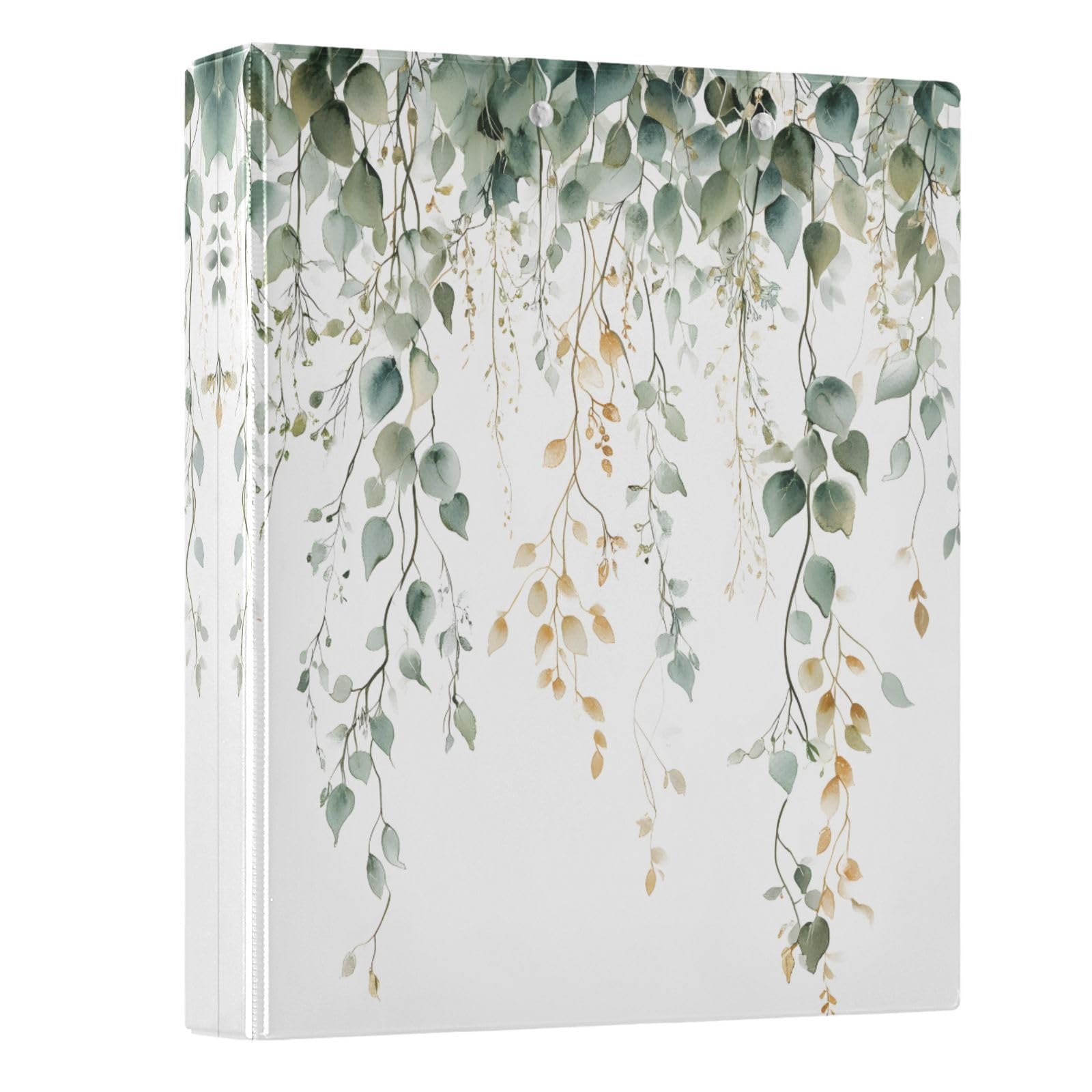 3 Ring Binder Green Sage Leaves 1.5" Round Ring Binders View Binder with 200 Sheet for Women Men Office Kids School Supplies, 1 Pack