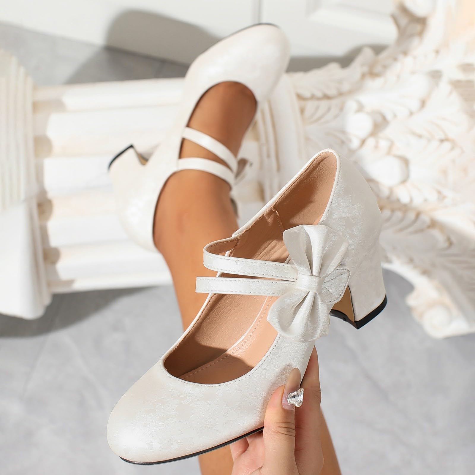 Scarpe Donna Punta Rotonda Fiore Tacco Grosso Vintage | Décolleté retrò con motivo floreale, scarpe eleganti comode stile bavarese per festa, cerimonia e uso quotidiano