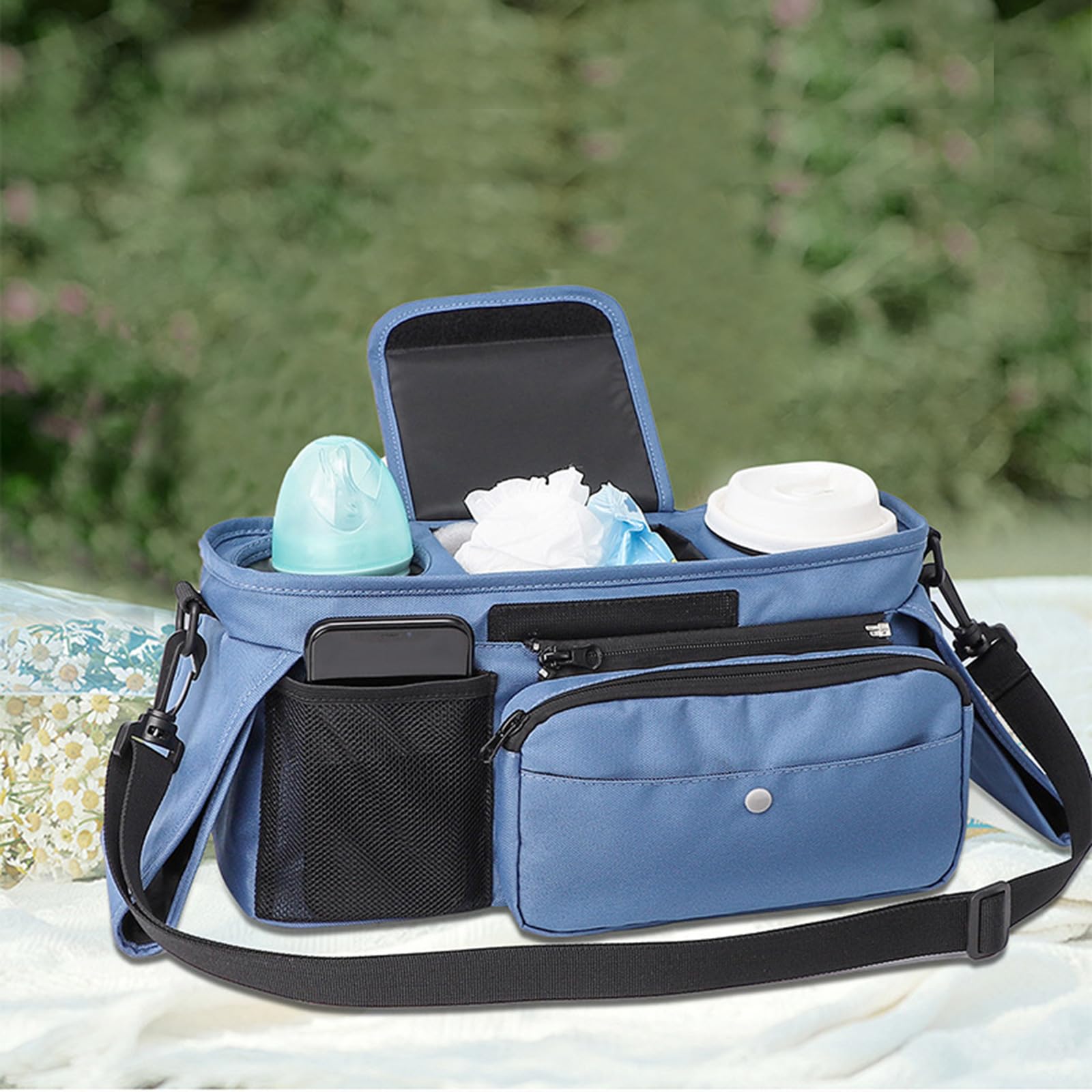 Borsa per carrozzina per bambini, organizer per passeggini, tasche staccabili per telefono, tracolla multifunzione per passeggini e organizzatori Hangi