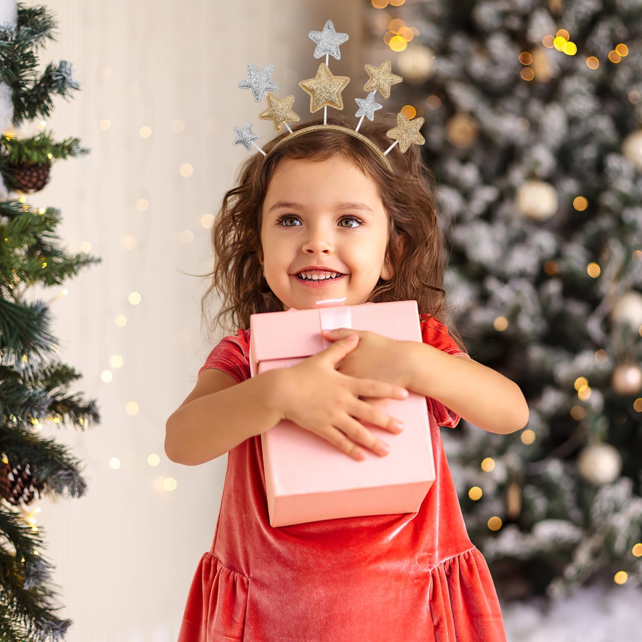 DOITOOL Christmas Star Headband Gold Glitter Star Headband for Girls Women, Holiday Party Hairband with Glitter Design 8.66x5.9 Inches 8.66x5.9 Inches