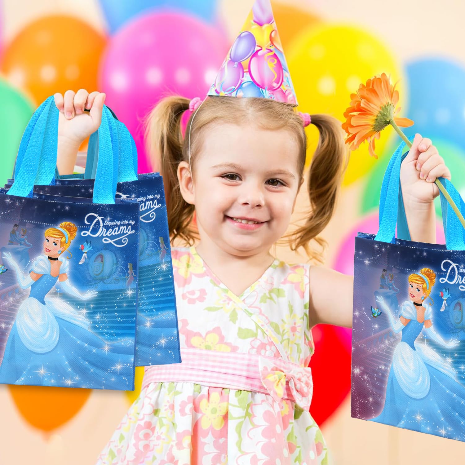 Set di sacchetti per bomboniere di Cenerentola, 12 confezioni da 8 "Cenerentola Goodie Bags per bambini Mini Totes riutilizzabili | Disney Compleanno Party Supplies, Cenerentola Goodie Borse per