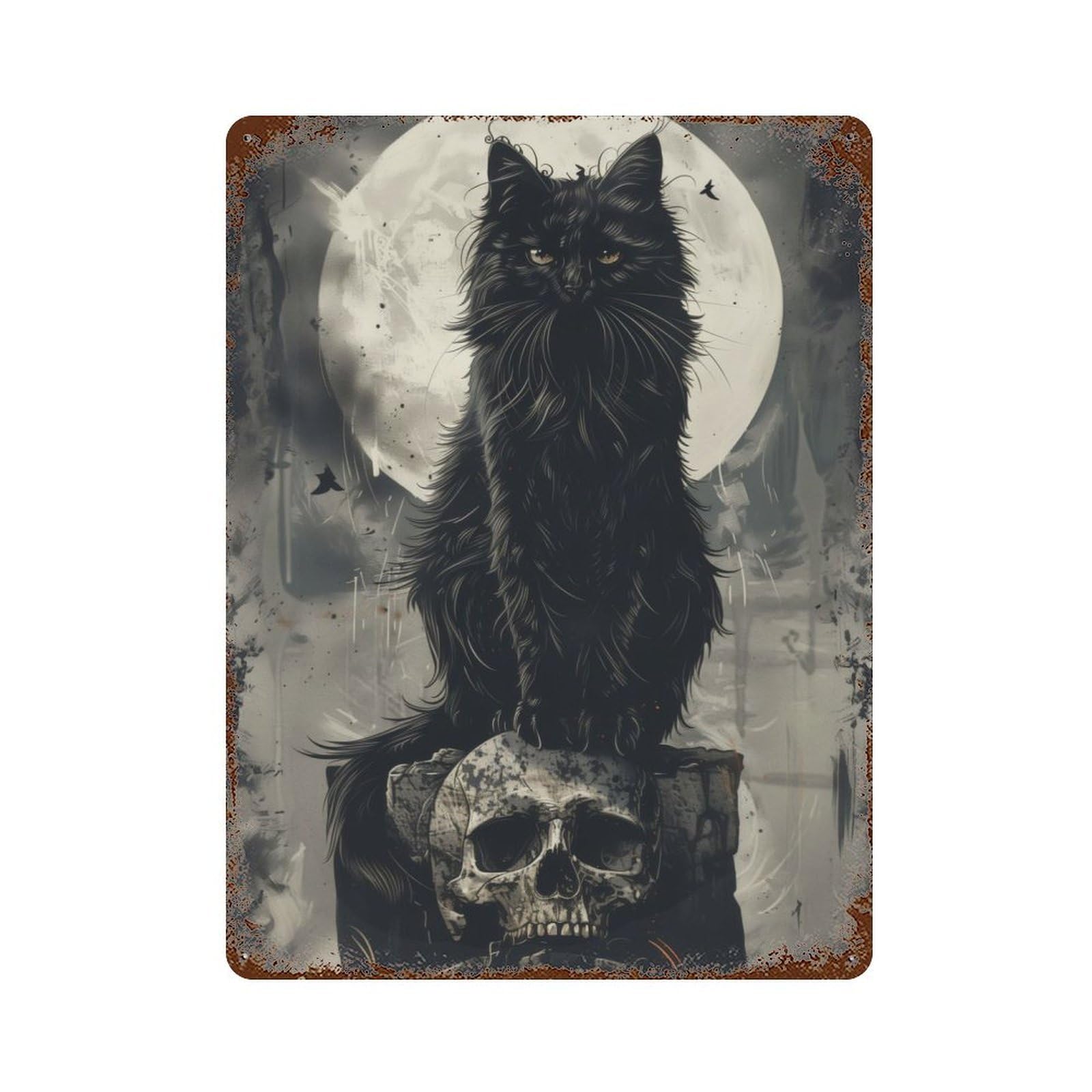 Rust Effect Black Cats Skull Thrones Vintage Rust Metal Sign 15.7"x11.8", Classic Wall Plaque for Shed, Workshop And Garage Wall Decor