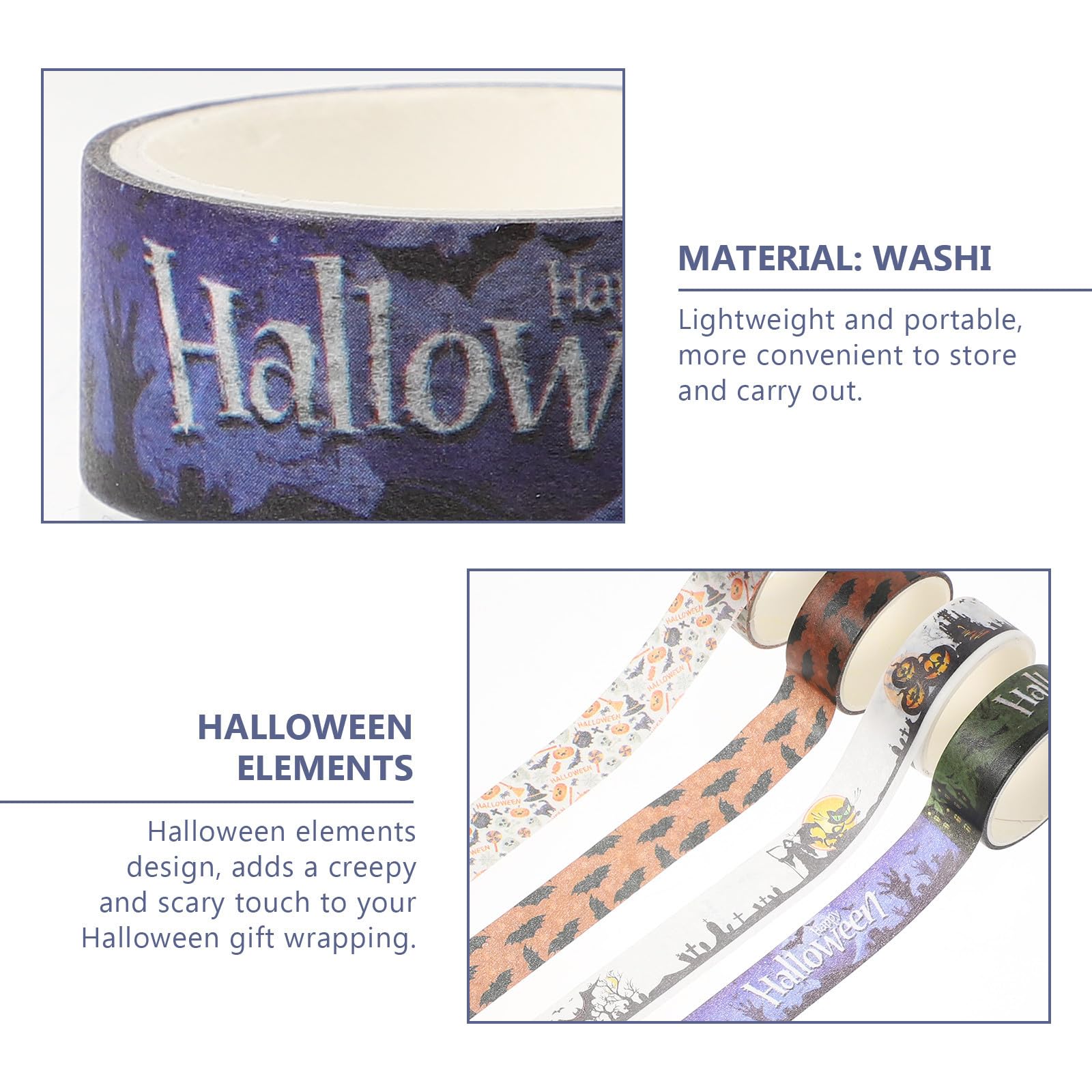 Abaodam 72 Rollos Cinta Adhesiva de Papel Washi para Halloween Diseño Ligero y Fácil de Rasgar, Adecuado para Manualidades y Decoración de Cajas en Fiestas