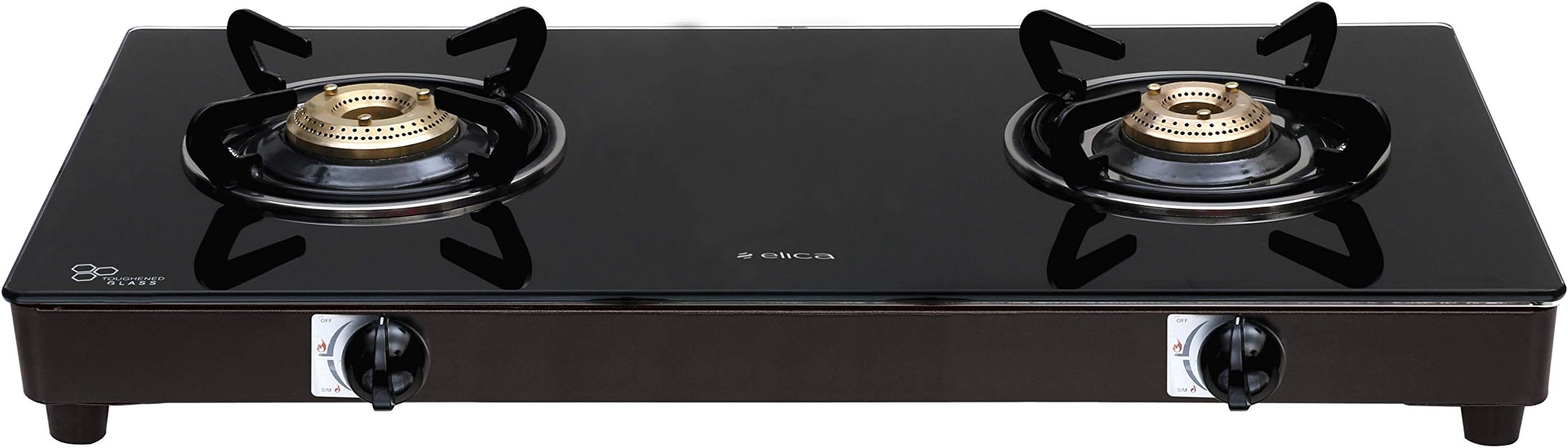 Elica Vetro Glass Top 2 Burner Gas Stove (662 Ct Vetro Blk) - Manual Ignition, Black