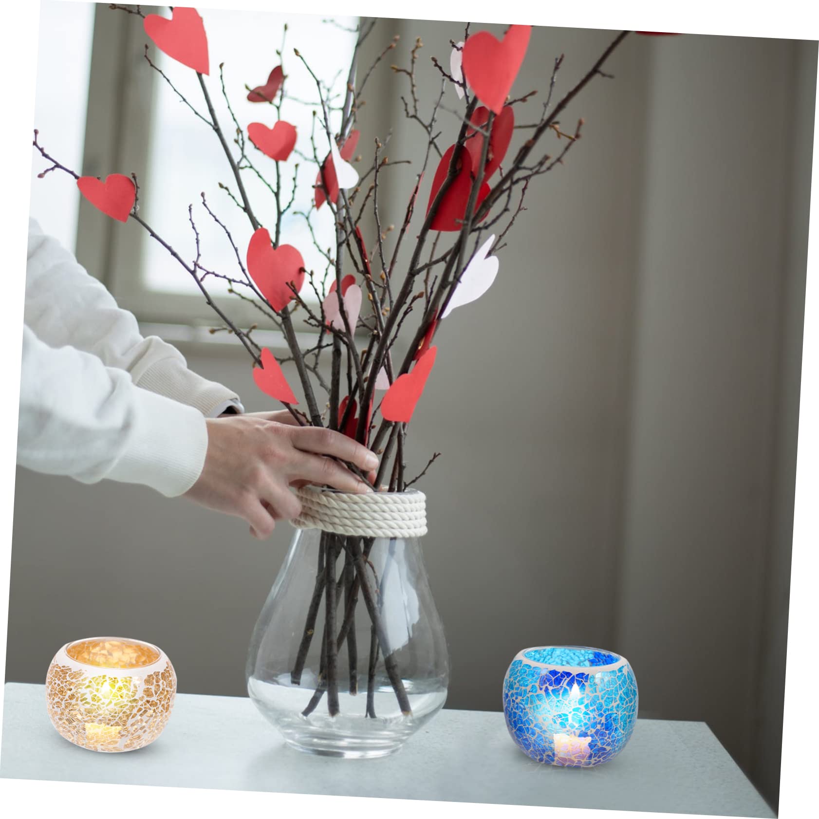 MAGICLULU 2 Sätze Mosaik-kerzenhalter Votiv- Klassischer Kerzenständer Kerzenhalter Aus Glas Runde Kerzenbecher Kerzenbrenner Kerzenhalter Duftkerzenhalter Blue 2 Stück * 2