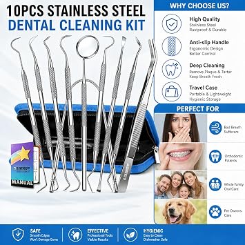 G.CATACC 10 Pack Dental Tools Kit Stainless Steel Teeth Cleaning Tools Set
